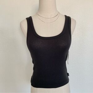 Hanes Originals Black Scoop Neck Fitted Cropped Ribbed Tank Top Stretch Cotton